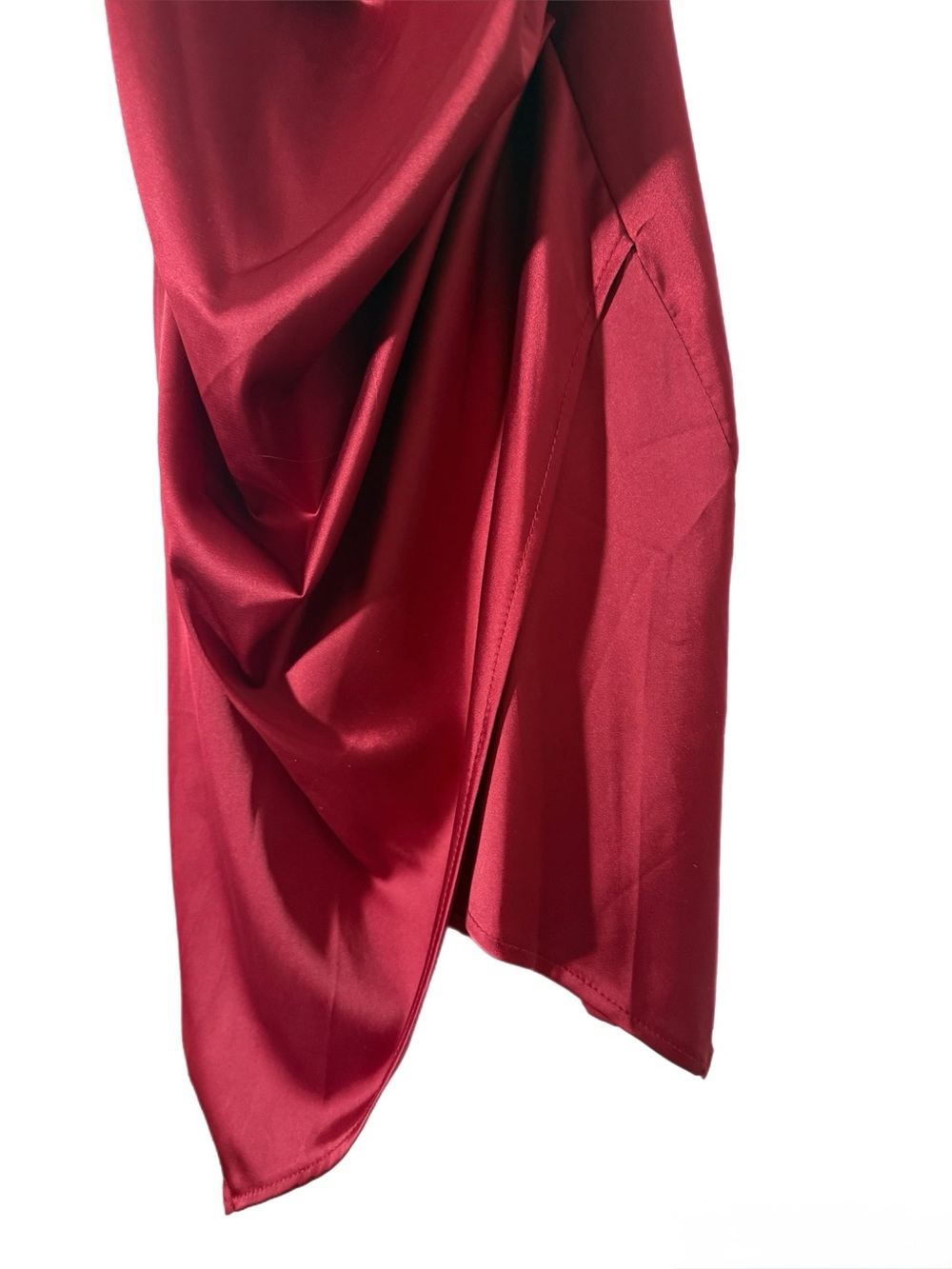 Satin Cowl Neck Asymmetric Slip Dress - Burgundy - Picture 3 of 3